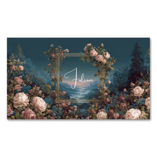 Gothic Moody Rose River Landscape Gold Frame マグネット名刺 (正面)