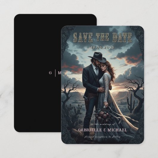 Gothic Moody Western Cowboy Wedding Save The Date セーブザデート (正面/裏面)