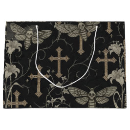 Gothic Moth & Cross Damask Gift Bag ラージペーパーバッグ