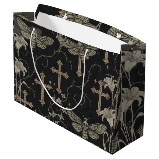 Gothic Moth & Cross Damask Gift Bag ラージペーパーバッグ (裏面アングル)