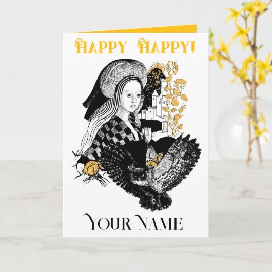 Gothic Night Owl and woman カード (黄色い花)