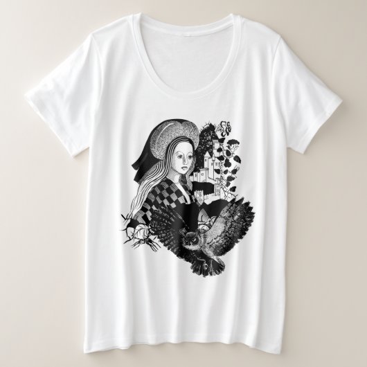 Gothic Night Owl and woman プラスサイズTシャツ (デザイン正面)