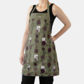 Gothic Olive Green Floral Skulls エプロン (インサイチュ)