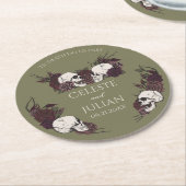 Gothic Olive Green Floral Til Death Wedding ラウンドペーパーコースター (アングル)