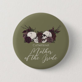 Gothic Olive Green Skull & Rose Wedding Party 缶バッジ