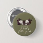 Gothic Olive Green Skull & Rose Wedding Party 缶バッジ (正面&裏面)