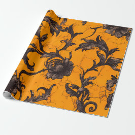 Gothic Orange Blossom Floral Wrapping Paper ラッピングペーパー
