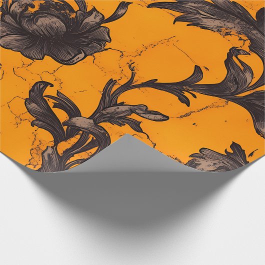 Gothic Orange Blossom Floral Wrapping Paper ラッピングペーパー (角)