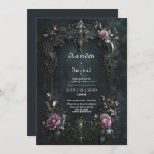 Gothic Ornate Purple Rose Filigree Wedding 招待状 (正面/裏面)