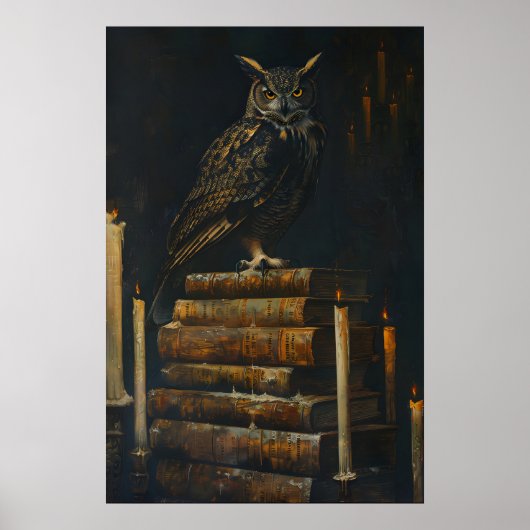 Gothic Owl on Vintage Books Painting Printable ポスター (正面)