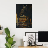 Gothic Owl on Vintage Books Painting Printable ポスター (ホームオフィス)