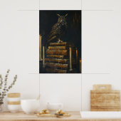Gothic Owl on Vintage Books Painting Printable ポスター (キッチン)