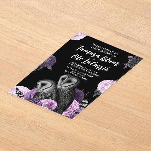 Gothic Owls Wedding アクリル招待状 (レイダウン)