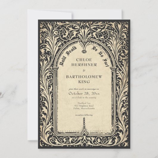 Gothic Parchment Medieval Until Death Wedding 招待状 (正面)