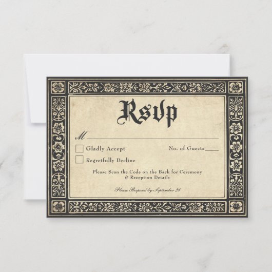 Gothic Parchment Medieval Until Death Wedding QR 出欠カード (正面)