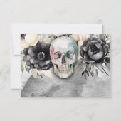 Gothic Peony & Skull Black Floral Wedding 出欠カード (裏面)