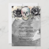 Gothic Peony & Skull Black Floral Wedding 招待状 (正面)