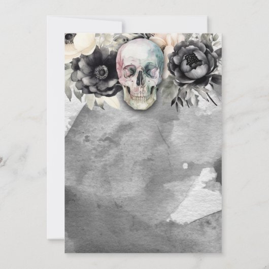 Gothic Peony & Skull Black Floral Wedding 招待状 (裏面)