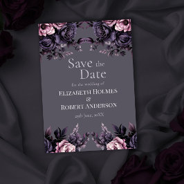 Gothic Plum Floral Save the Date 招待状