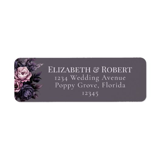 Gothic Plum Floral Wedding Address Labels ラベル (正面)