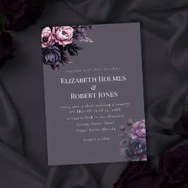 Gothic Plum Floral Wedding Invitation 招待状