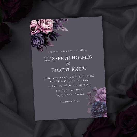 Gothic Plum Floral Wedding Invitation 招待状