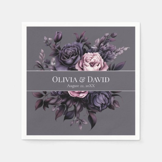 Gothic Plum Floral Wedding Napkins スタンダードカクテルナプキン (正面)