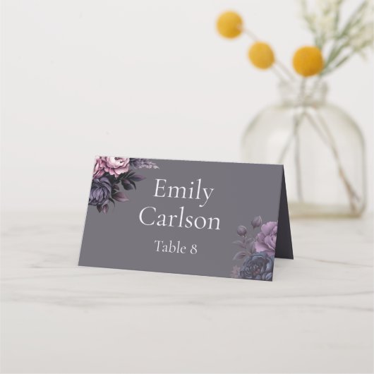 Gothic Plum Floral Wedding Place Card プレイスカード (正面)