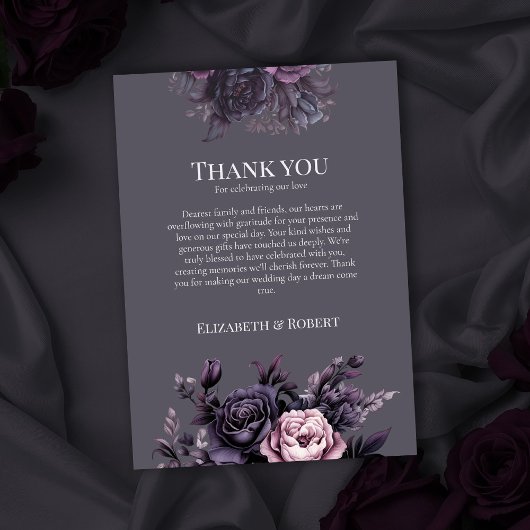 Gothic Plum Floral Wedding Thank You Card サンキューカード