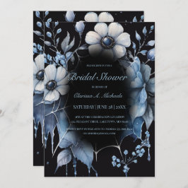 Gothic Powder Blue Floral Spider Web Bridal Shower 招待状