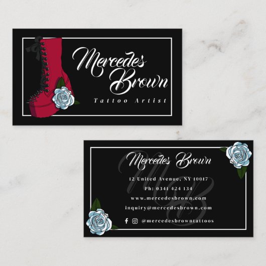 Gothic Punk Boot Rose Black Tattoo Artist 名刺 (正面/裏面)