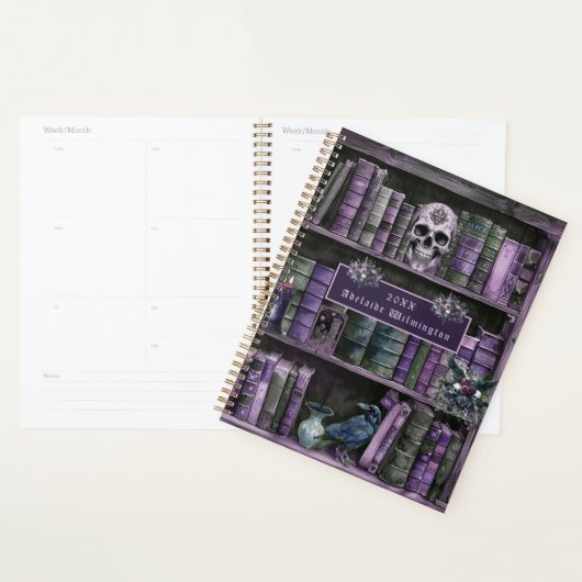 Gothic Purple Bookshelf Skull Personalized プランナー手帳 (ディスプレー)