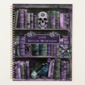 Gothic Purple Bookshelf Skull Personalized プランナー手帳 (正面)