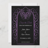 Gothic purple border wedding save the dat 案内状 (正面)