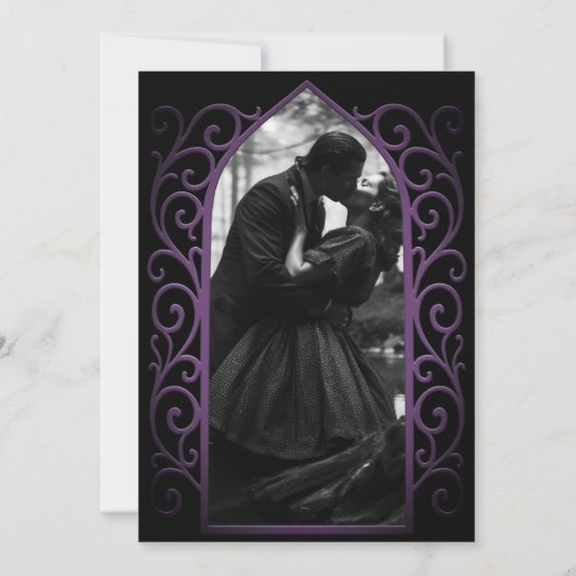 Gothic purple border wedding save the dat 案内状 (裏面)