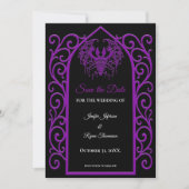 Gothic purple border wedding save the dat 案内状 (正面)