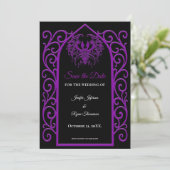 Gothic purple border wedding save the dat 案内状 (スタンド正面)