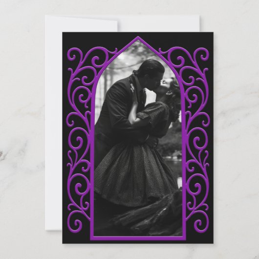 Gothic purple border wedding save the dat 案内状 (裏面)