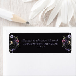Gothic Purple Floral Spider Web Return Address ラベル