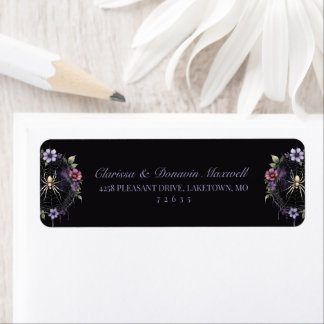 Gothic Purple Floral Spider Web Return Address ラベル