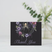 Gothic Purple Floral Spiderweb Thank You ポストカード (スタンド正面)