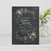 Gothic Purple Rose Gold Filigree Wedding 招待状 (スタンド正面)