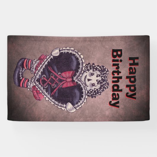 Gothic Rag Doll Lace Trimmed black Heart Red Black 横断幕 (横)
