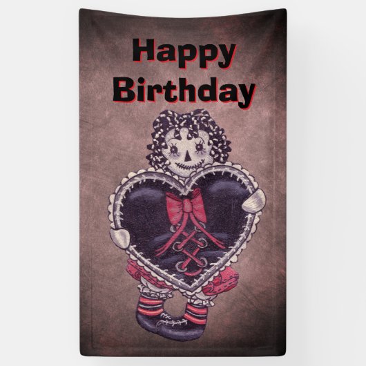 Gothic Rag Doll Lace Trimmed black Heart Red Black 横断幕 (縦)
