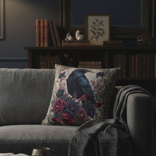 Gothic Raven and Roses クッション