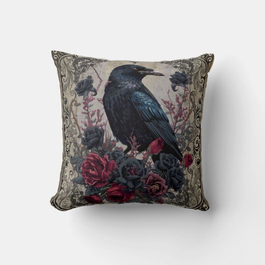 Gothic Raven and Roses クッション (正面)