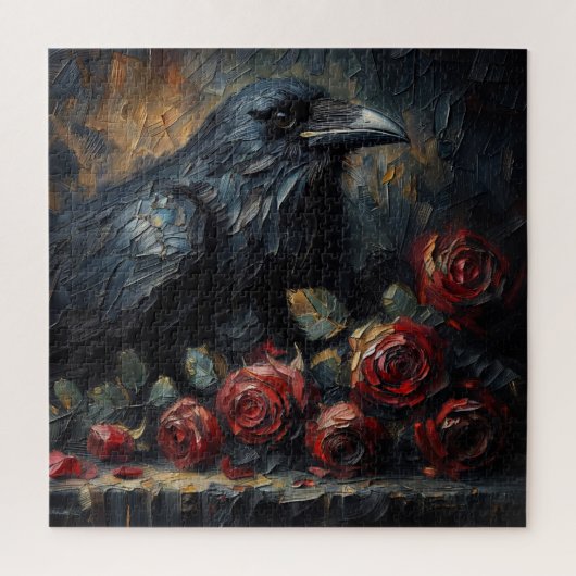 Gothic Raven and Roses Moody Painting Puzzle ジグソーパズル (縦)