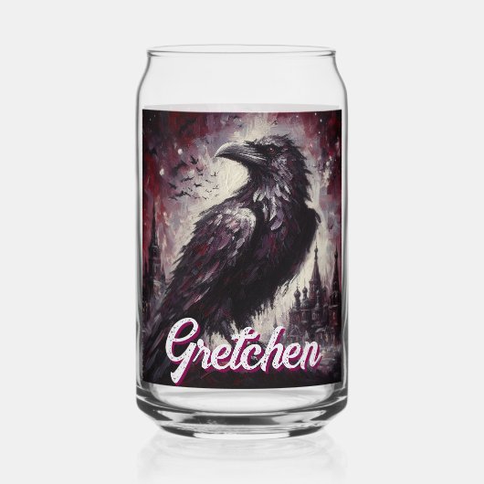 Gothic Raven Crow Bird Painting Personalized ガラス缶 (正面)