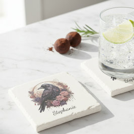 Gothic Raven Dark Academia Floral ストーンコースター