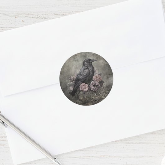 Gothic Raven Dark Academia Floral ラウンドシール